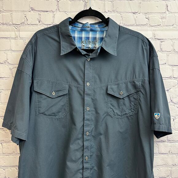 Kuhl Eluxor Short Sleeve Button Up Shirt Blue Gray Men's Size XXL - Picture 2 of 9